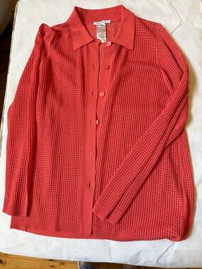 Chico's Coral Open-Knit Button-Front Shirt